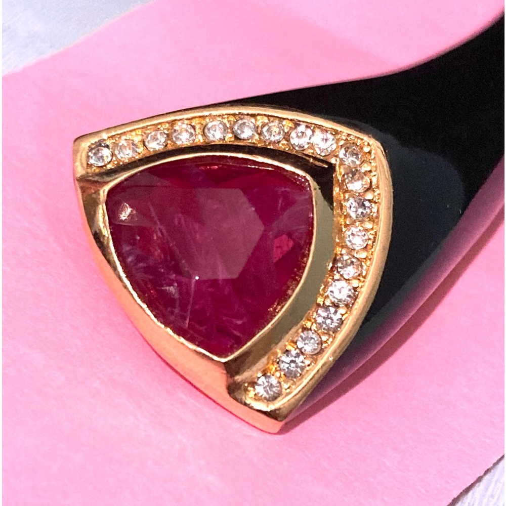 Christian Dior vintage black enamel faux tourmaline 18kt gold-plated brooch 3” - Picture 3 of 9